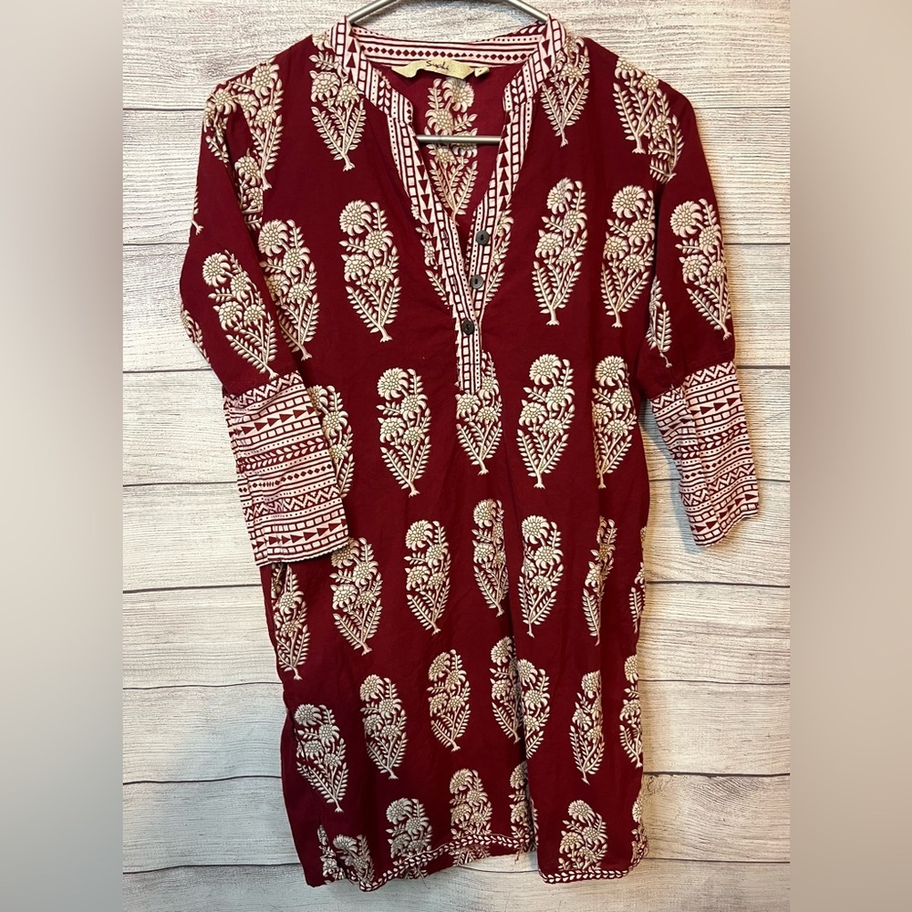Siyahi Printed Tunic Top Red Floral Size Small